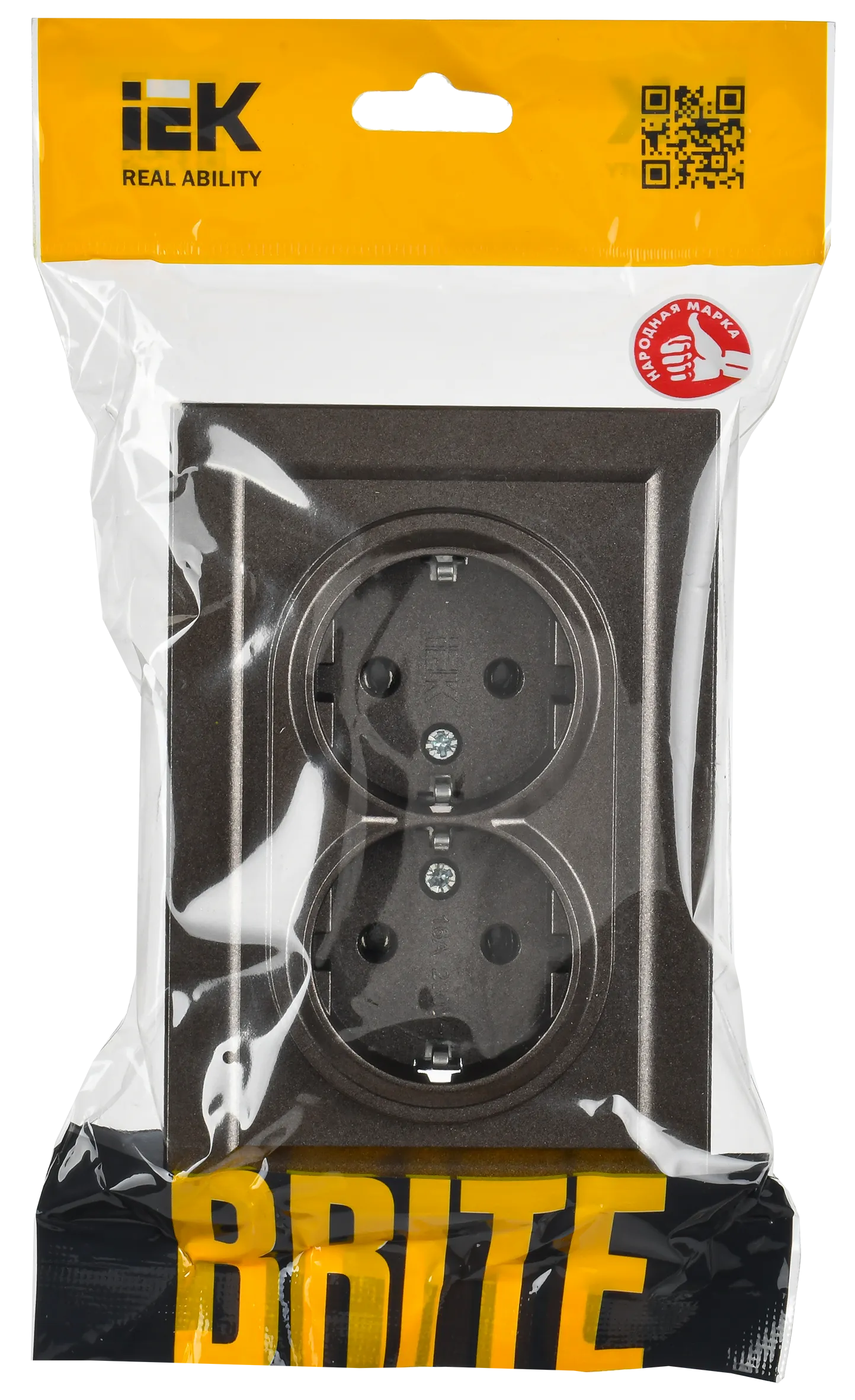 BRITE Розетка 2-местная с заземлением без защитных шторок 16А в сборе РС12-3-БрТБ темная бронза IEK - Фото 2