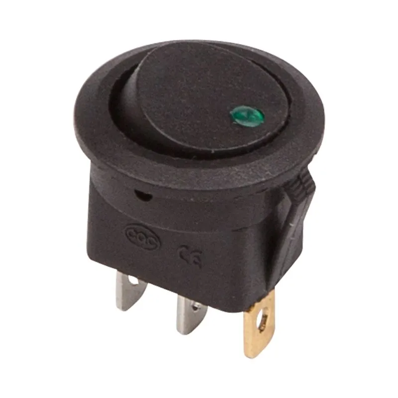 Выключатель клавишный круглый 12V 20А (3с) ON-OFF черный с зеленой подсветкой (RWB-215, MIRS-101Е-8С/D) REXANT