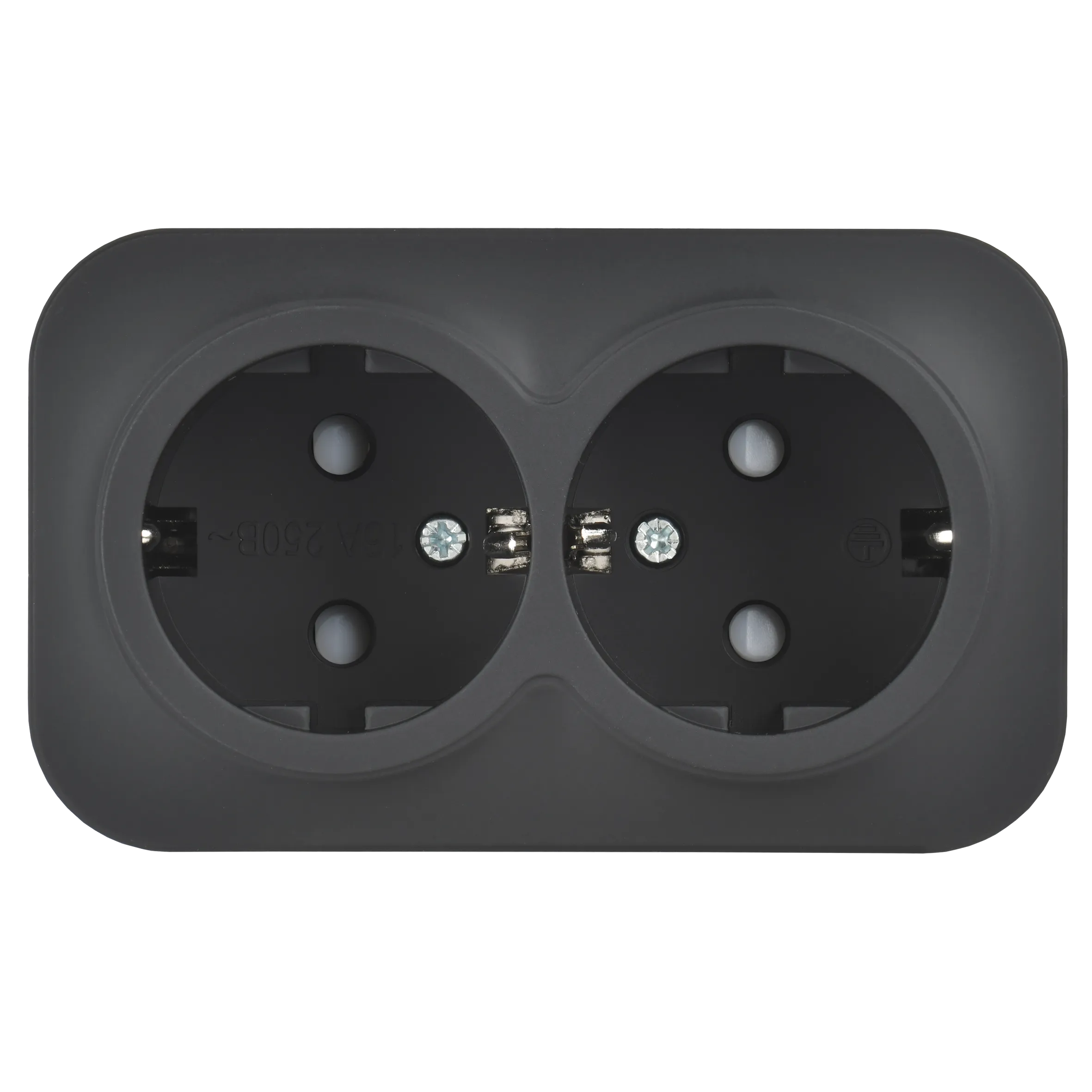 GLORY Розетка 2-местная для открытой установки с заземлением с защитными шторками 16А РСш22-3-ХЧм черный матовый IEK - Фото 5
