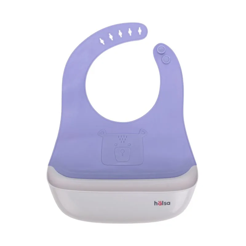 Фартук нагрудный для кормления с жестким карманом, синий с серым HALSA HLS-BI-102