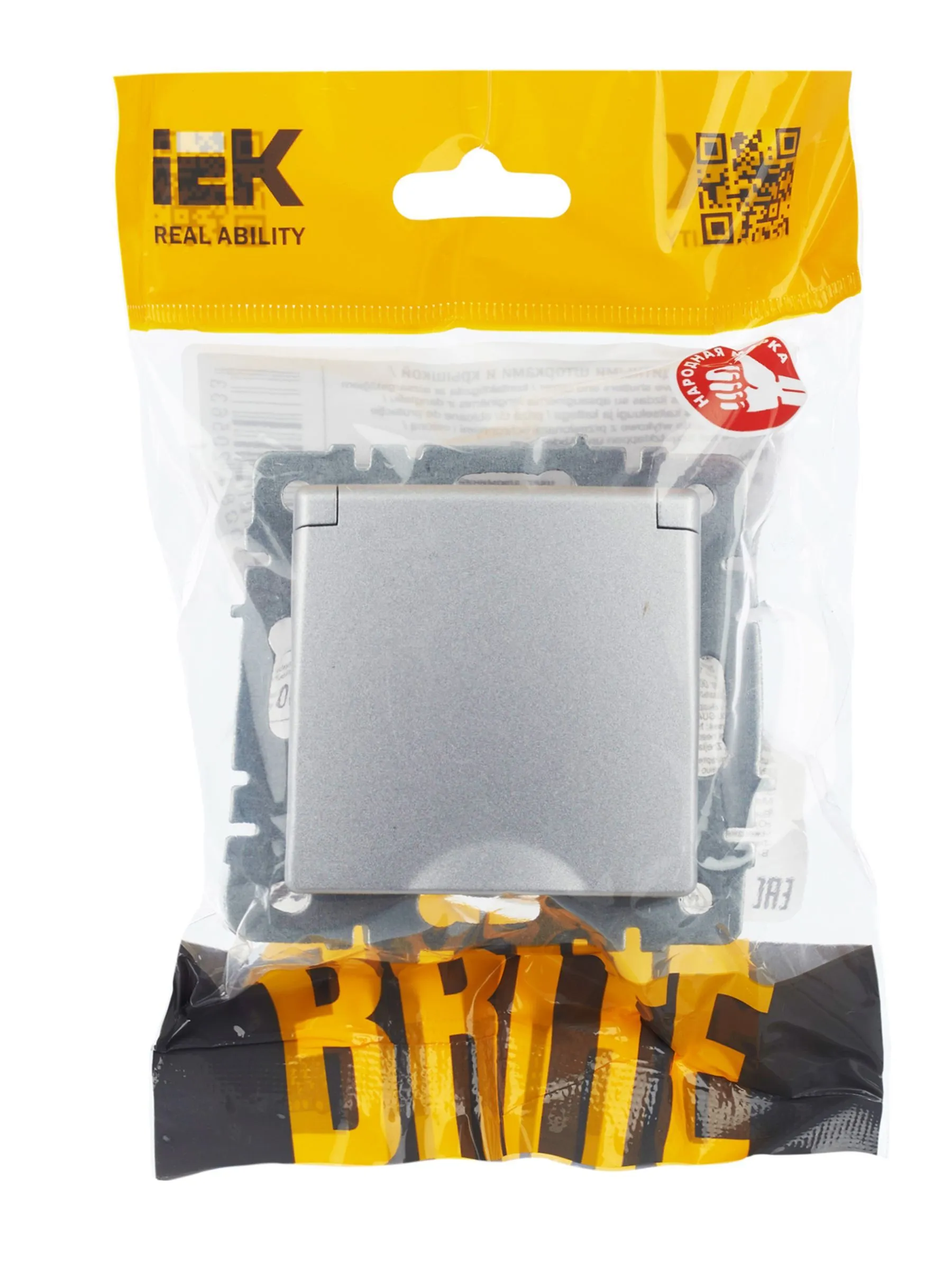 BRITE Розетка 1-местная с заземлением с защитными шторками и крышкой 16А IP20 РСбш10-3-БрА алюминий IEK - Фото 5