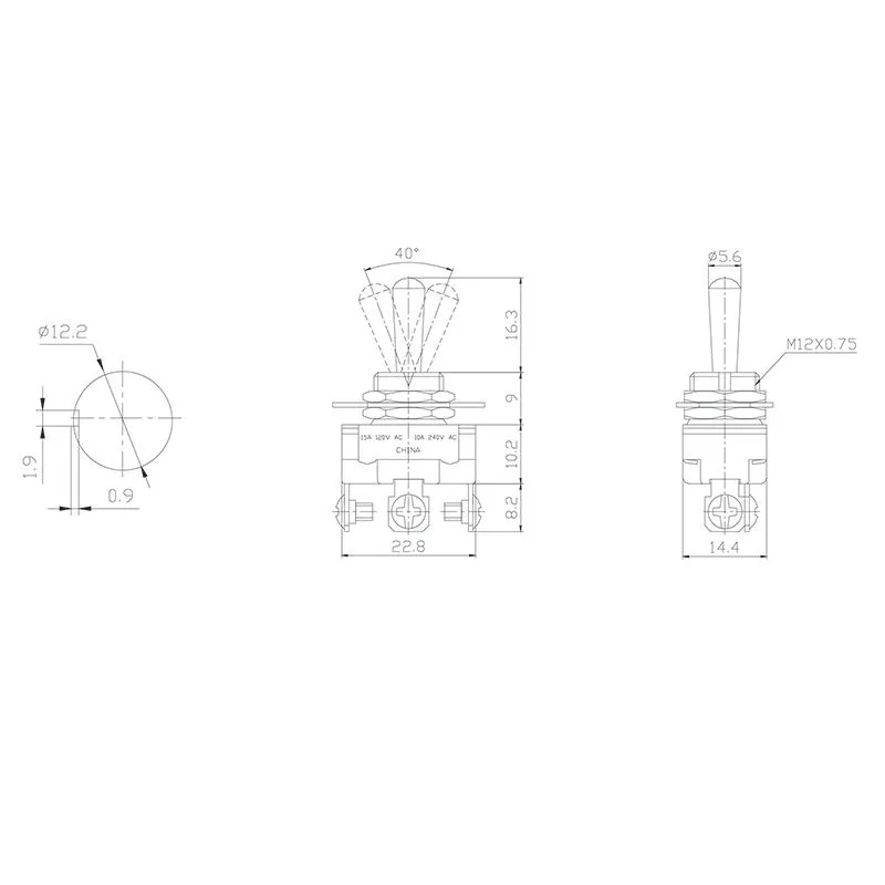 Тумблер 220V 10А (3c) ON-OFF-ON однополюсный  Mini  (ASW-23)  REXANT Индивидуальная упаковка 1 шт - Фото 2