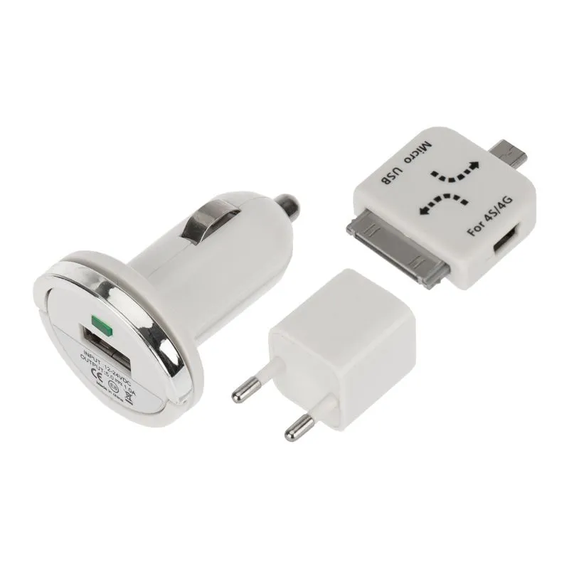 Комплект СЗУ, АЗУ, кабель miniUSB-USB, переходник microUSB 30 pin белый - Фото 4