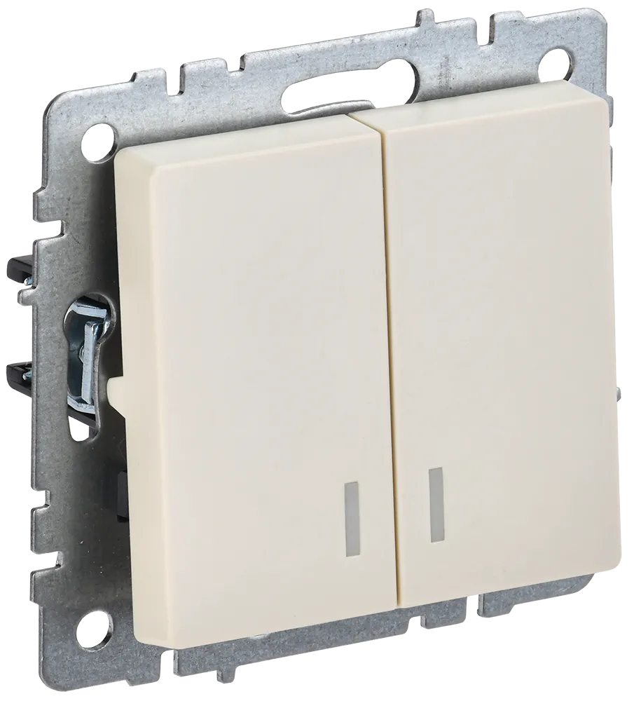 BRITE Выключатель 2-клавишный с индикацией 10А ВС10-2-1-БрКр бежевый IEK