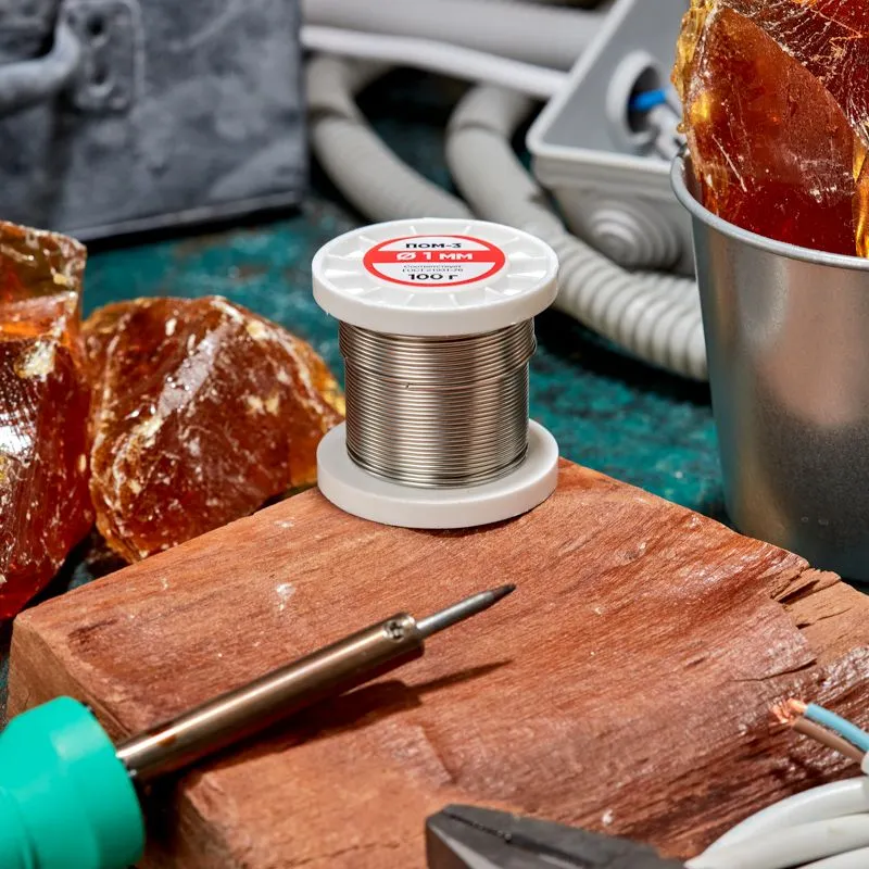 Припой ПОМ-3, 100г, Ø1мм, (олово 97%, медь 3%), бессвинцовый, ГОСТ 21931-76, катушка REXANT - Фото 2