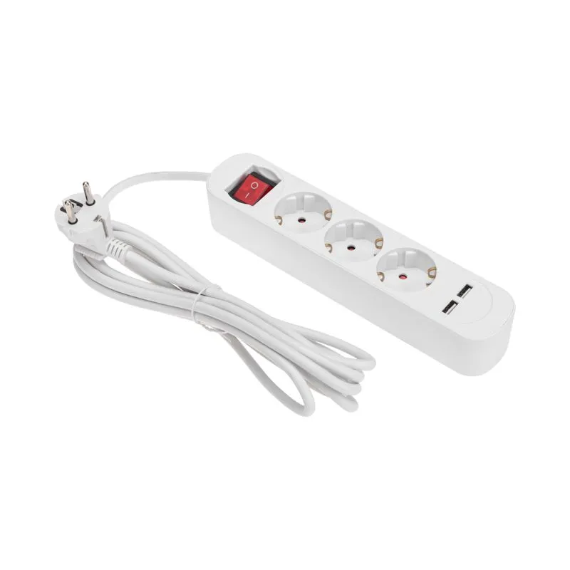 Удлинитель STANDARD 3 гнезда, 3м, 3х1,0мм², с/з, с выключателем, 2 USB, белый REXANT - Фото 2