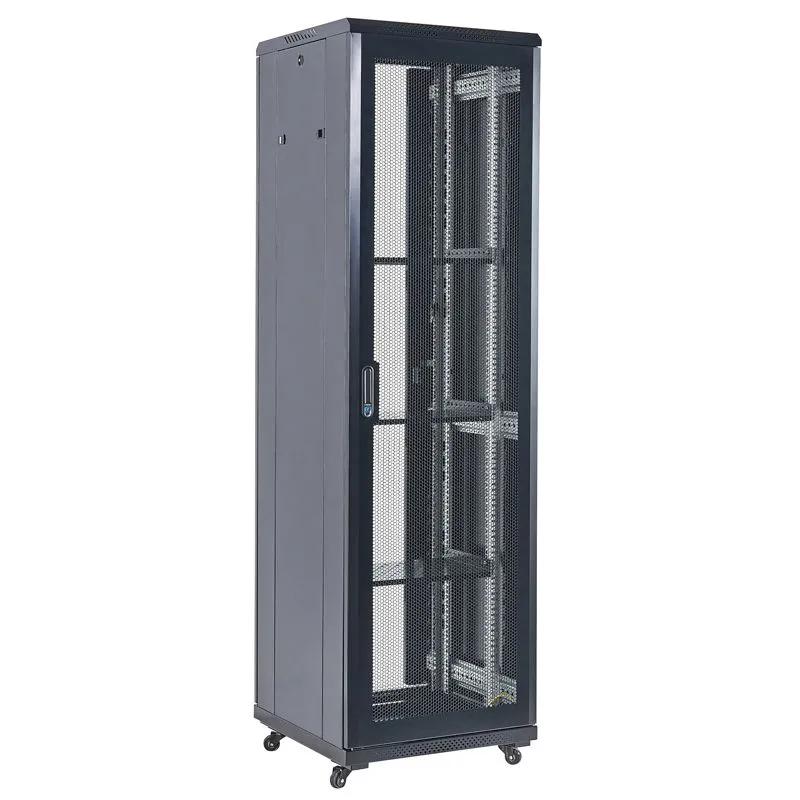 Шкаф телекоммуникационный напольный 19" 18U 600×600мм, дверь перфорация, разборный, черный (RAL 9005) REXANT 04-1866-232