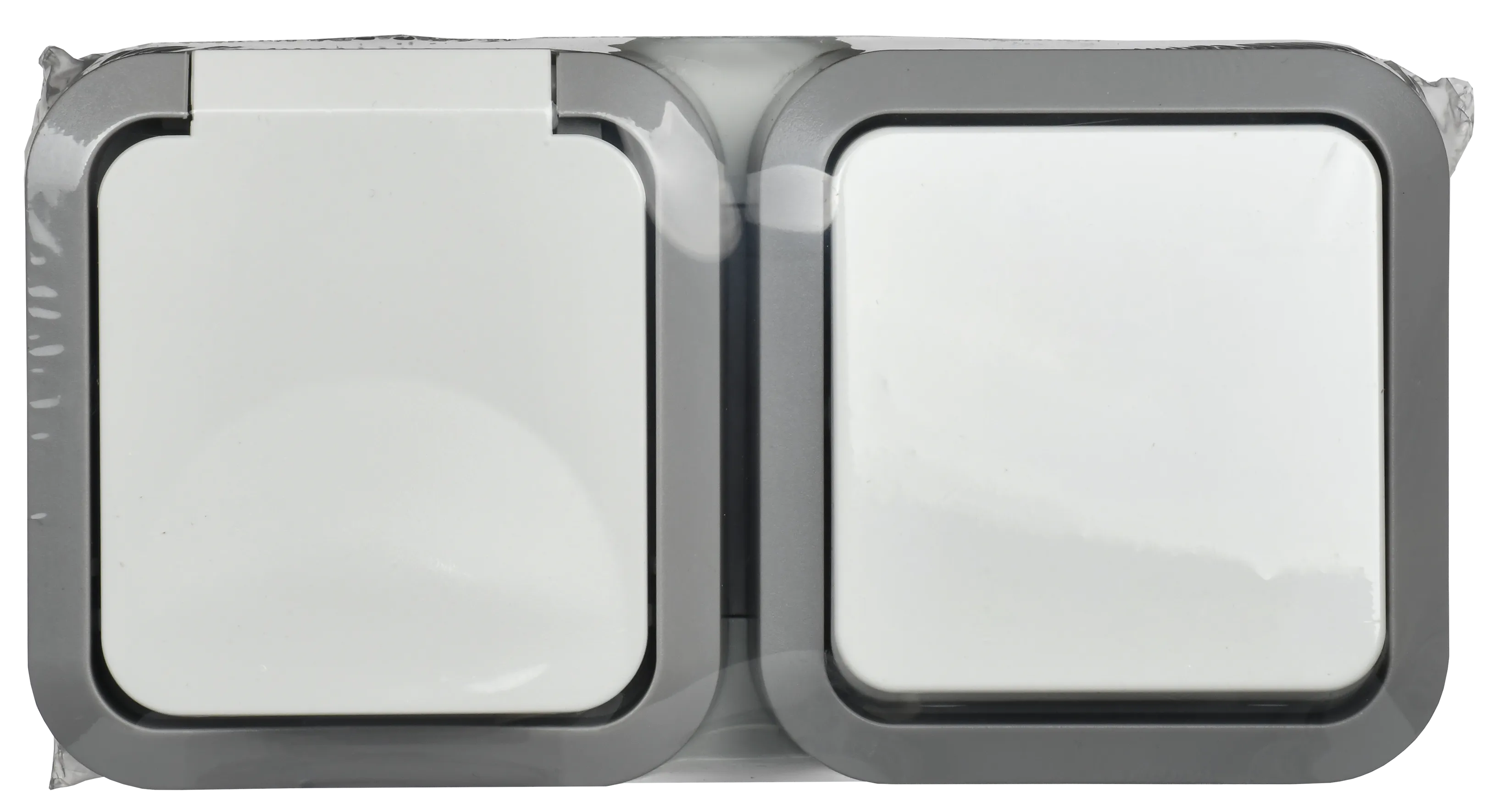 TORS Блок розетка + выключатель горизонтальный 16А IP55 TS242 серо-белый IEK - Фото 2