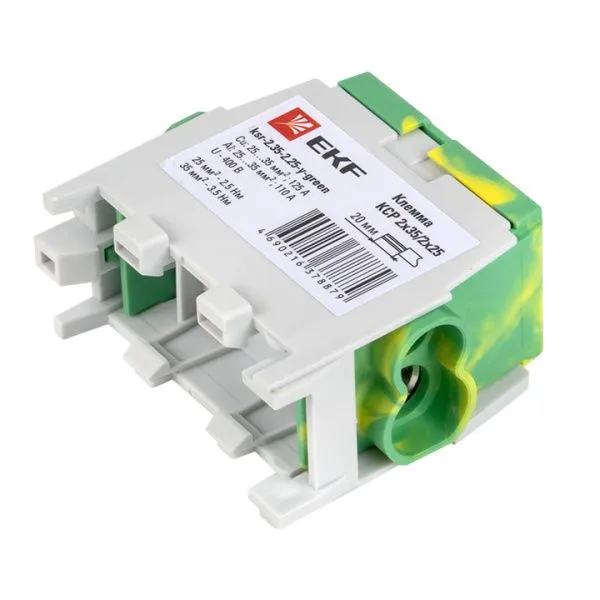 Клемма распределительная КСР с двойным винтом 2x35/2x25 желто-зеленая EKF - Фото 6