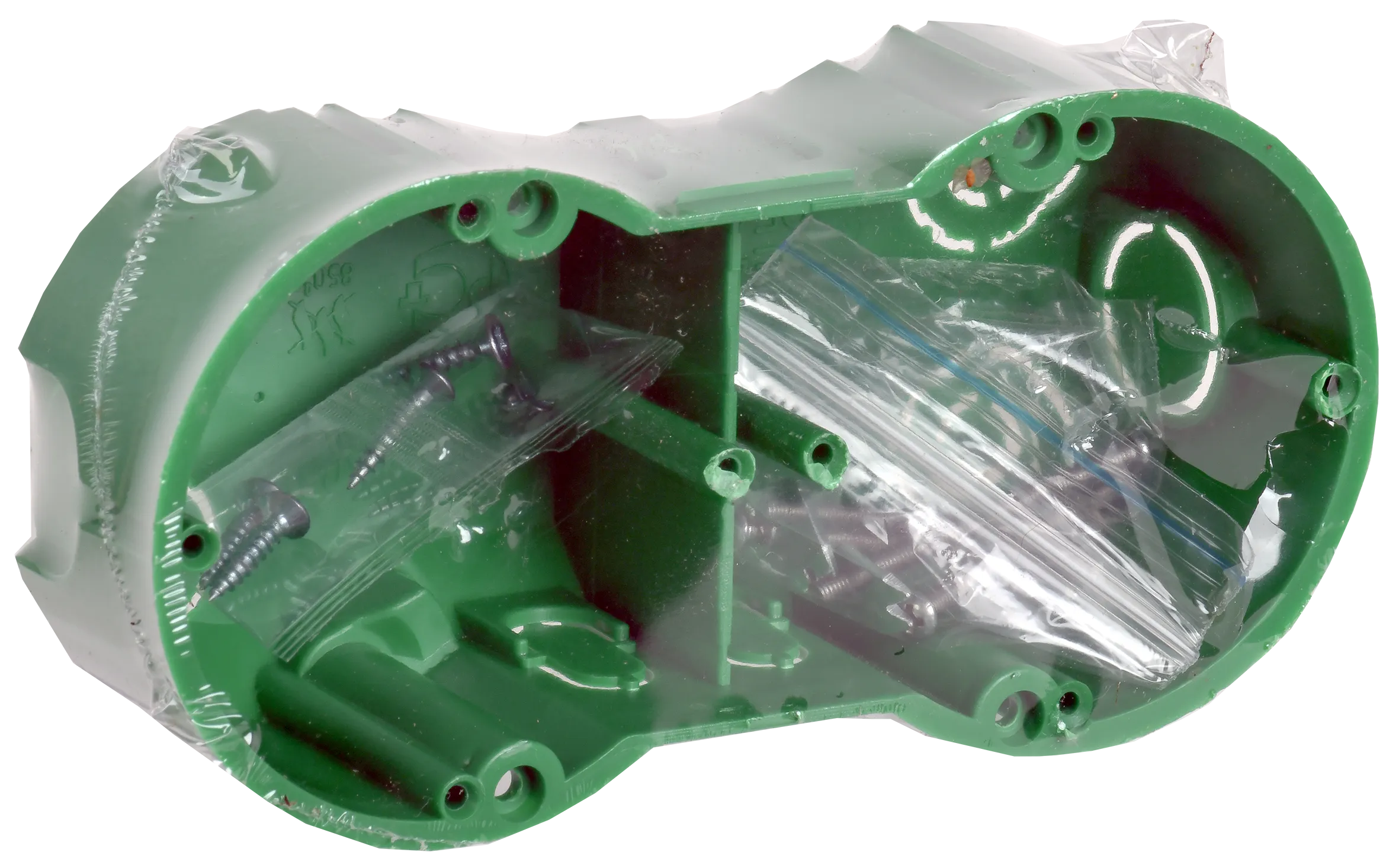 Коробка установочная КМ40023 двухместная для полых стен безгалогенная (HF) 141х70х45мм с саморезами и металлическими лапками IEK - Фото 2