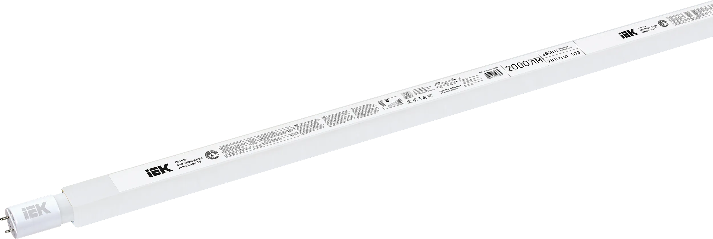 Лампа светодиодная T8 линейная 20Вт 2000Лм 230В 6500К 1200мм G13 IEK LLE-T8R-20-230-65-G13
