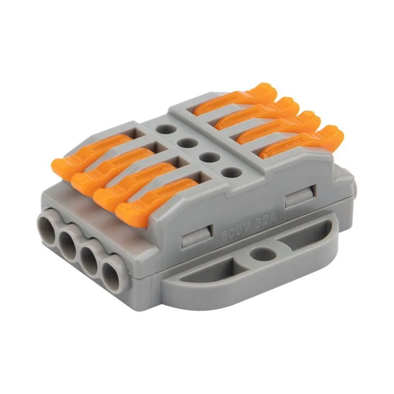 Клемма СМК 222-424P проходная 4 полюса, с монтажной площадкой (0,08-4 мм²), серая (блистер 5 шт./уп.) REXANT 