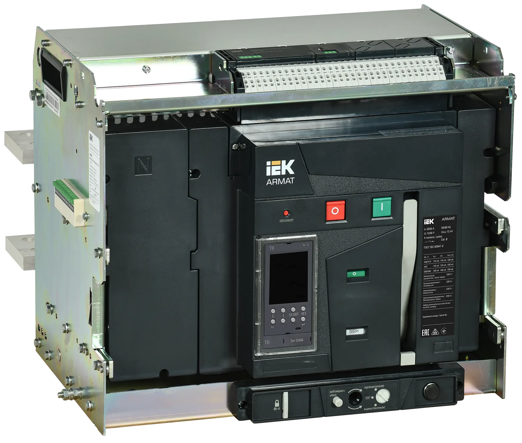 ARMAT AR-A4V TD32 4P W HR Выключатель автоматический воздушный 125кА расцепитель TD 3200А 4P выдвижной с аксессуарами ~220-240В: реле отключения, реле AR-ACB-4VF-125-3200A-TDCF