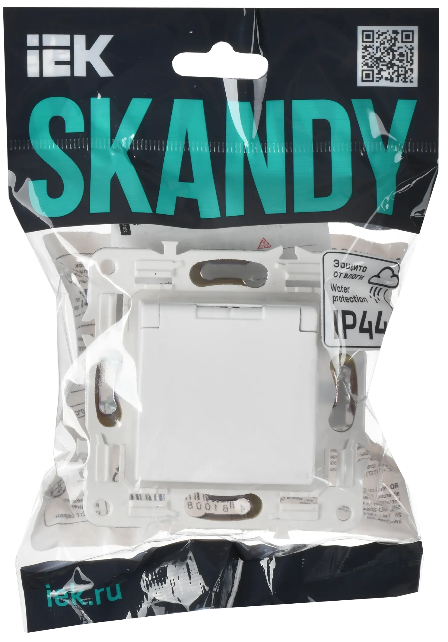 SKANDY Розетка 1-местная с заземлением с защитными шторками и крышкой 16А IP44 SK-R11W арктический белый IEK для электромонтажа - Фото 2