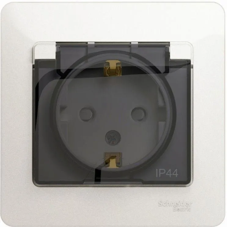 Розетка 1-м СП Glossa 16А IP44 с заземл. защ. шторки с крышкой в сборе перламутр. SE GSL000648
