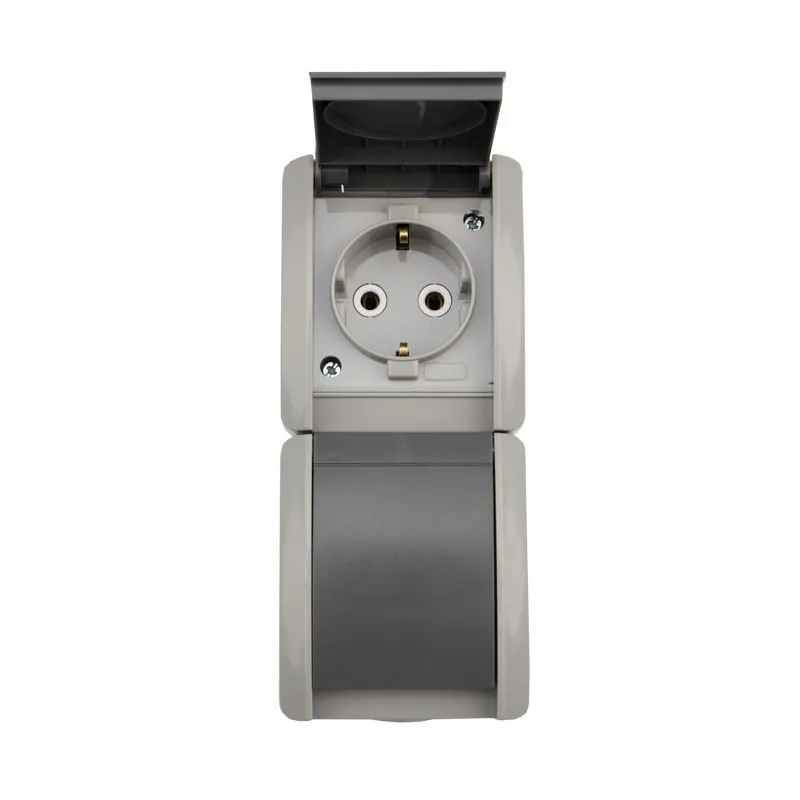 Блок вертикальный 2 розетки (керамика) INDUSTRIAL IP54 с/з, о/у, серый KRANZ - Фото 3