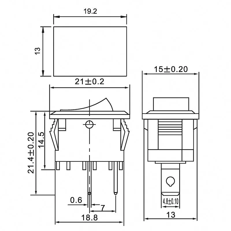 Выключатель клавишный 250V 6А (2с) ON-OFF черный Mini (RWB-201, SC-768) REXANT - Фото 2