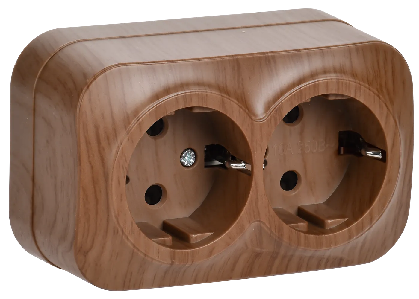 GLORY Розетка 2-местная для открытой установки с заземлением без защитных шторок 16А РС22-3-ХД дуб IEK ERH21-K24-16