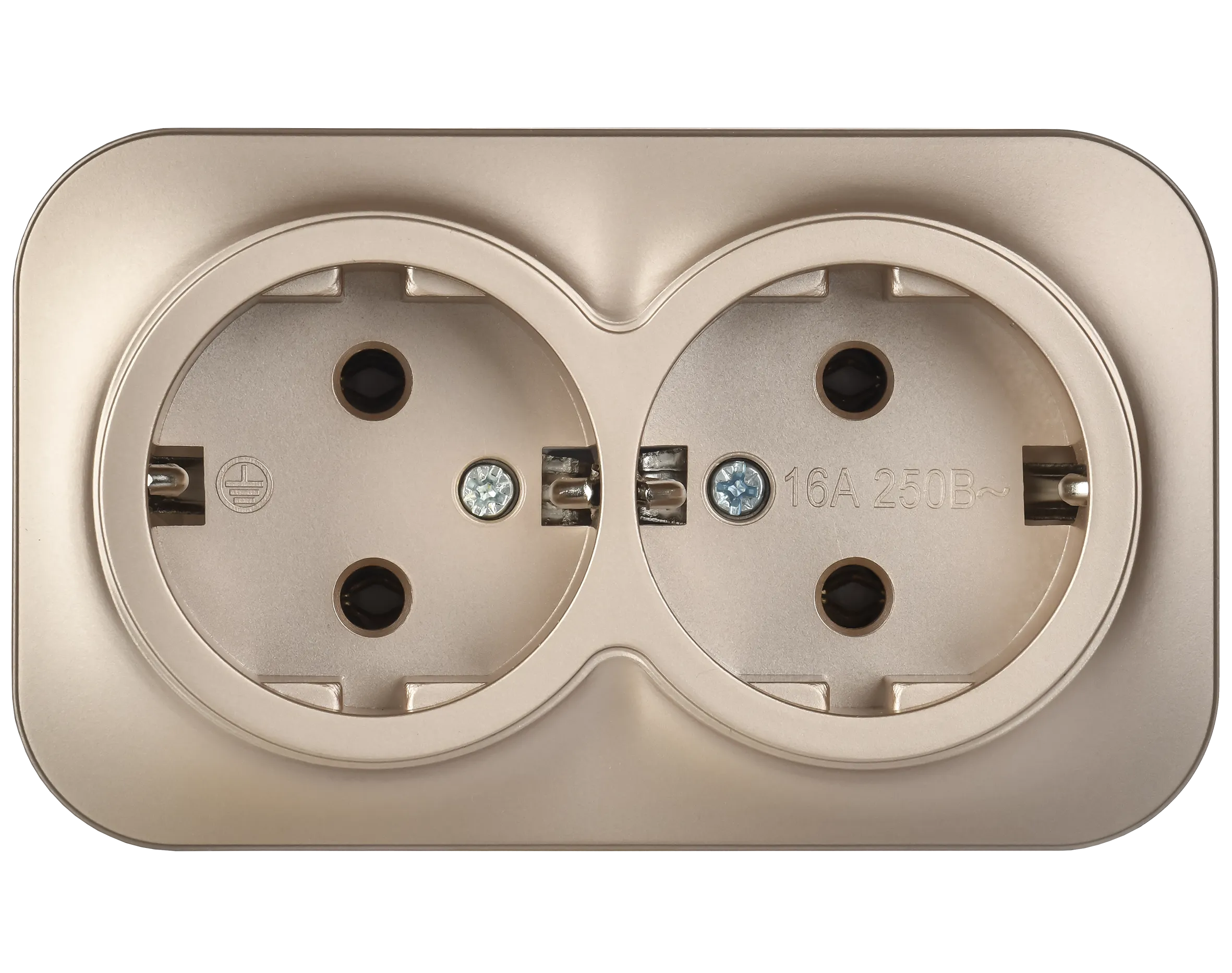 GLORY Розетка 2-местная для открытой установки с заземлением без защитных шторок 16А РС22-3-ХШм шампань матовый IEK - Фото 6