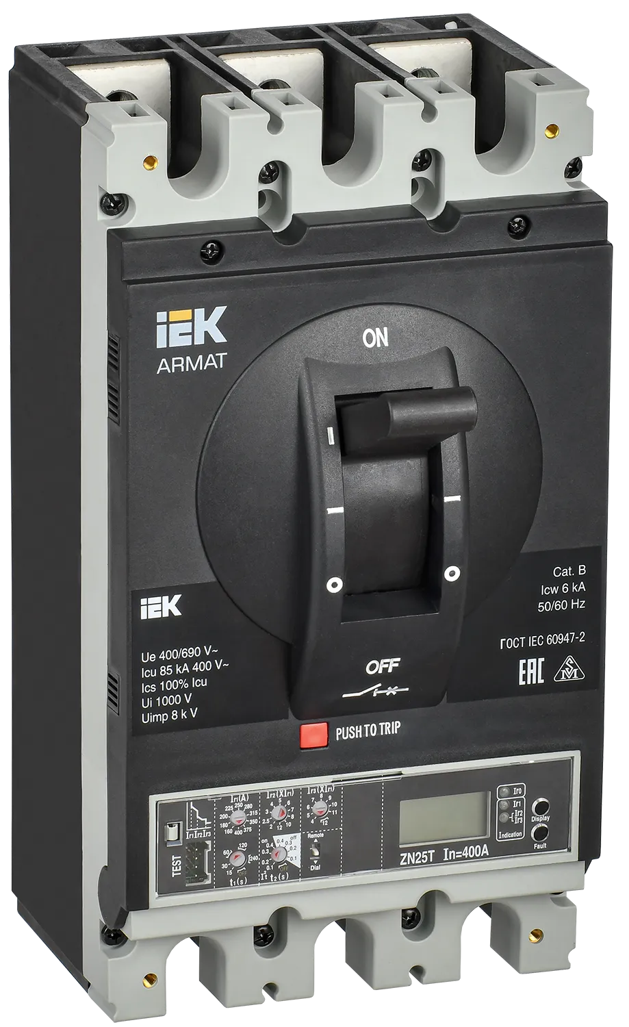 ARMAT Автоматический выключатель в литом корпусе 3P типоразмер H 85кА 400А расцепитель электронный продвинутый IEK