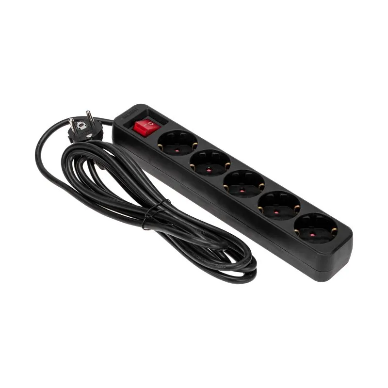 Удлинитель STANDARD 5 гнезд, 3м, 3х1,0мм², с/з, с выключателем, черный REXANT - Фото 2