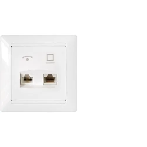 Розетка комбинированная (телефонная + компьютерная) скрытой установки (полимерный суппорт) ТРК-003