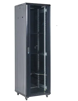 Напольный шкаф 19" 18U 600×600×987 (ШxГxВ), дверь стекло, металлическая задняя дверь, боковые съемные стенки, RAL 9005 REXANT 04-1866-212