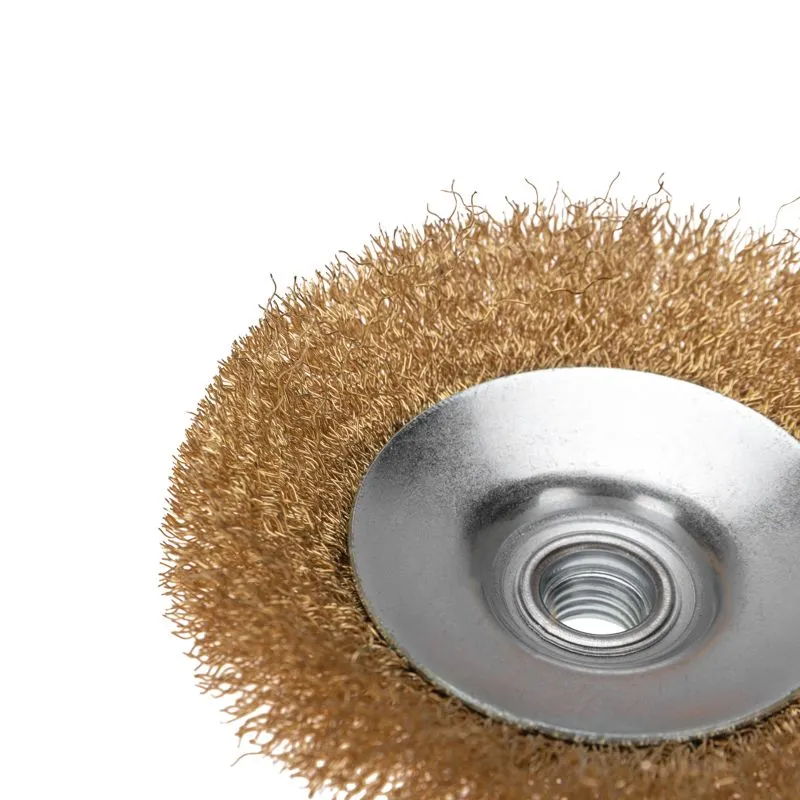 Щетка коническая для УШМ, витая латунированная проволока, 115мм, М14 KRANZ - Фото 5