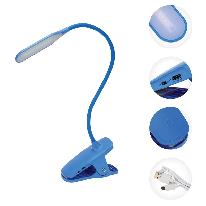 Светильник настольный Click 4Вт, LED, 4000К, диммируемый 3 ступени, заряжаемый, на прищепке, синий REXANT - Фото 3