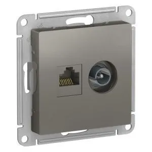 Розетка компьютерная + телевизионная 2-м AtlasDesign RJ45 кат.5E + TV механизм сталь SE ATN000989 1240515