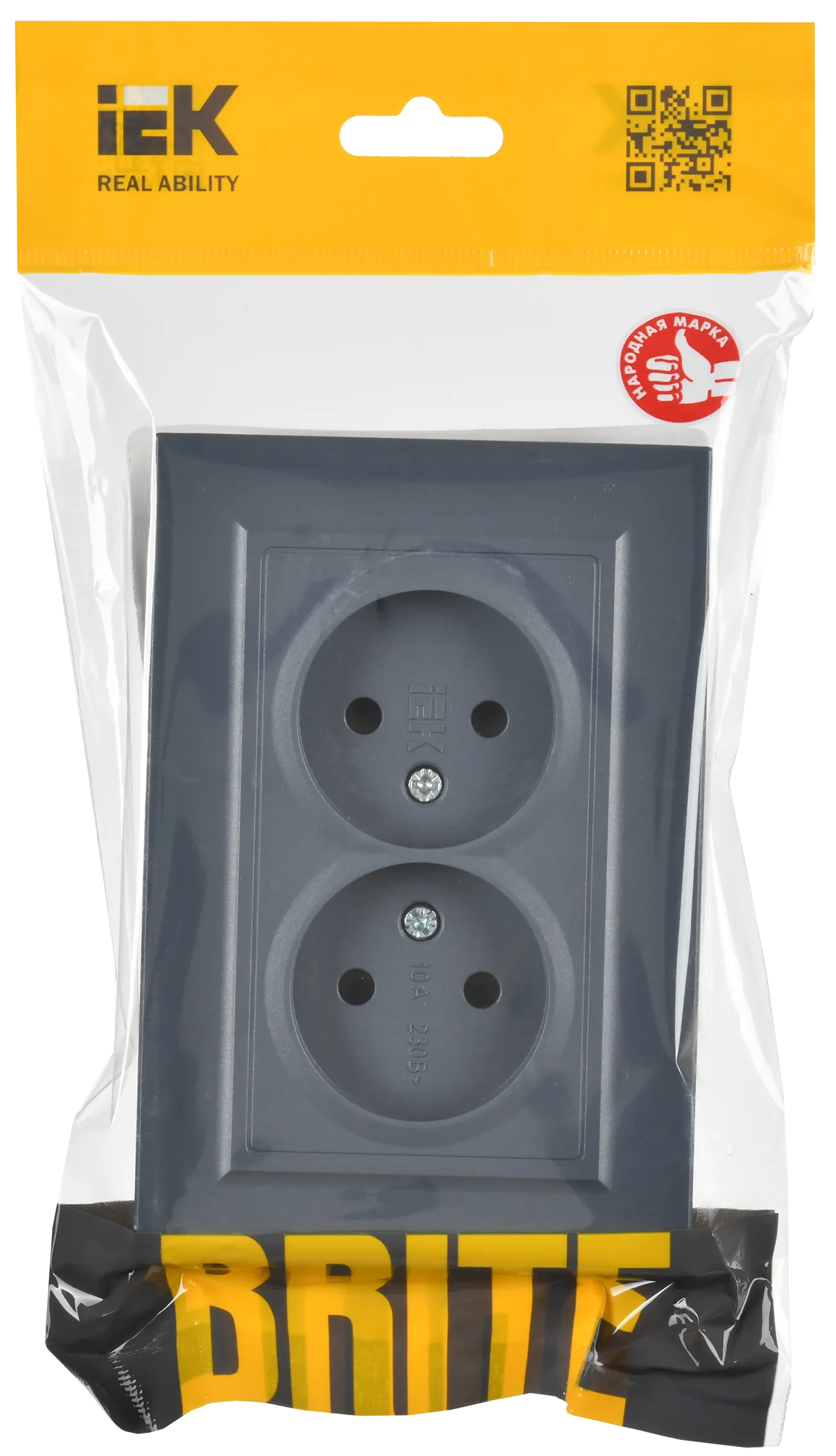 BRITE Розетка 2-местная без заземления с защитными шторками 10А в сборе РСш12-2-БрМ маренго IEK - Фото 2