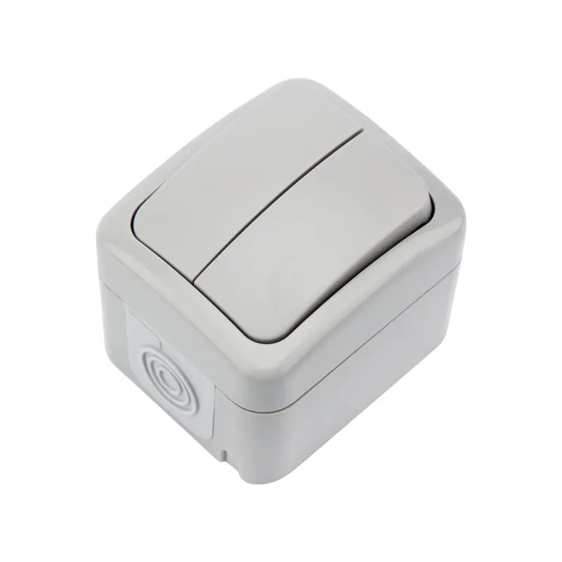 Выключатель двухклавишный Mini OG IP54 о/у, серый KRANZ
