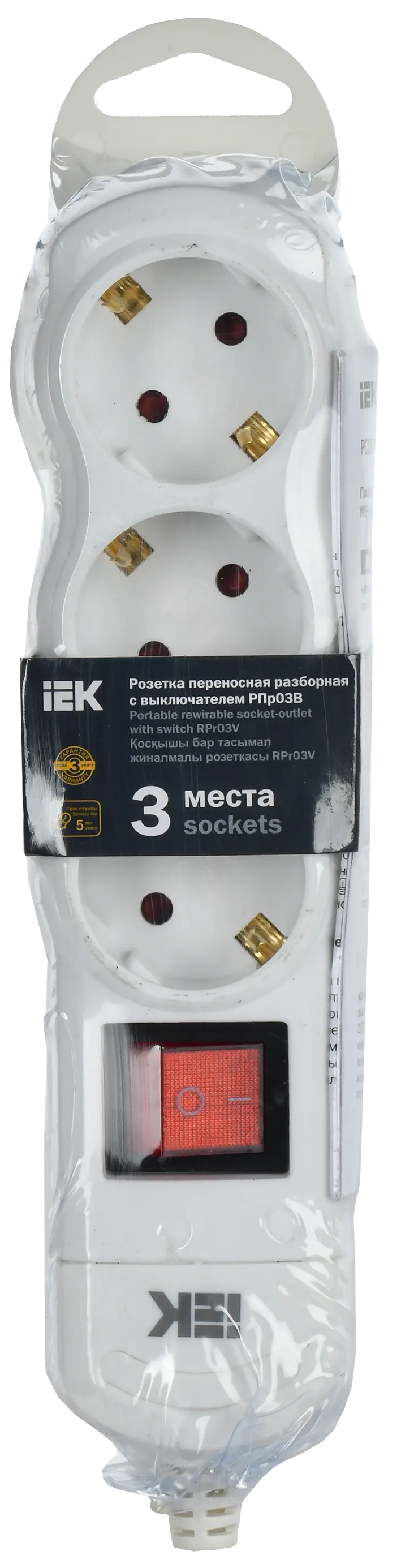 Розетка переносная разборная с выключателем РПр03В 3 места IEK - Фото 2