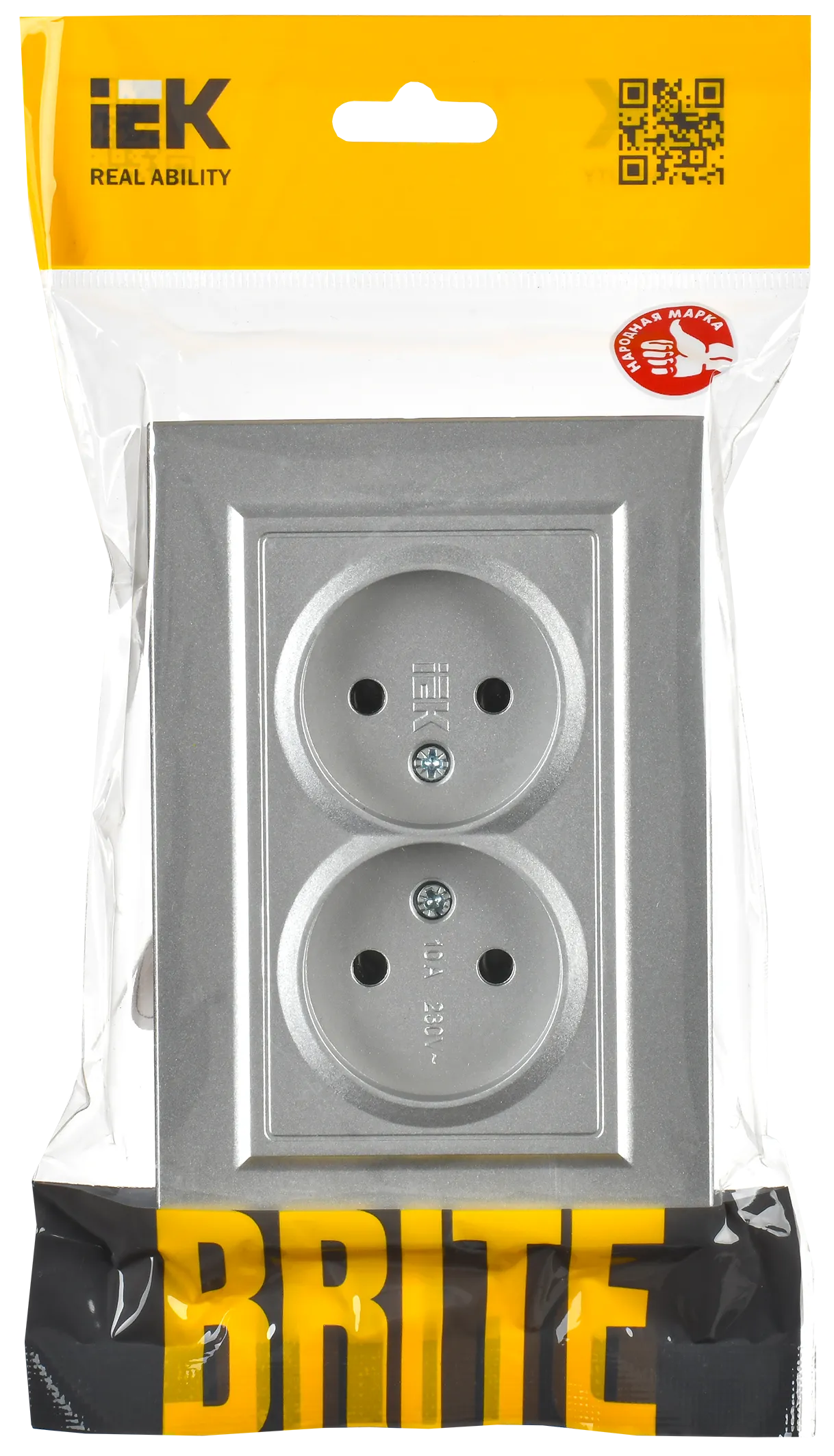 BRITE Розетка 2-местная без заземления без защитных шторок 10А в сборе РС12-2-БрА алюминий IEK - Фото 2