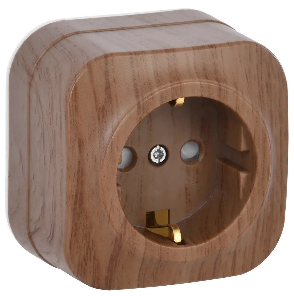 GLORY Розетка 1-местная для открытой установки с заземлением с защитными шторками 16А РСш20-3-ХД дуб IEK ERH14-K24-16
