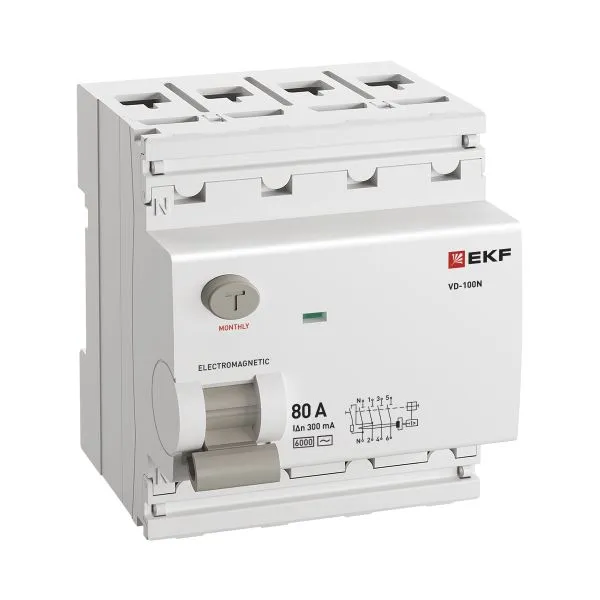 ВДТ ВД-100N 4P 80А 300мА AC эл-мех 6кА PROXIMA EKF - Фото 2