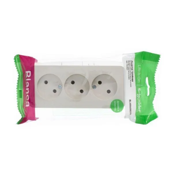 Розетка 3-м ОП Blanca 16А IP20 250В без заземл. без защ. шторок с изолир. пластиной беж. SE BLNRA000317 - Фото 2