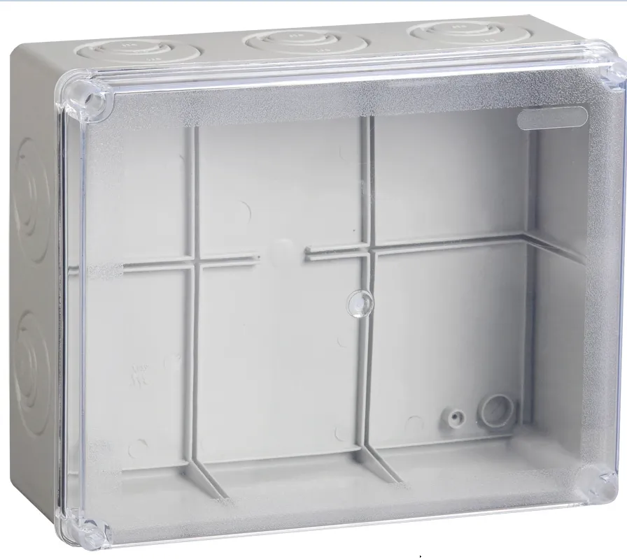 Коробка распаячная КМ41277 для открытой проводки безгалогенная (HF) 240х195х165мм с прозрачной крышкой IP44 5 вводов RAL 7035 IEK