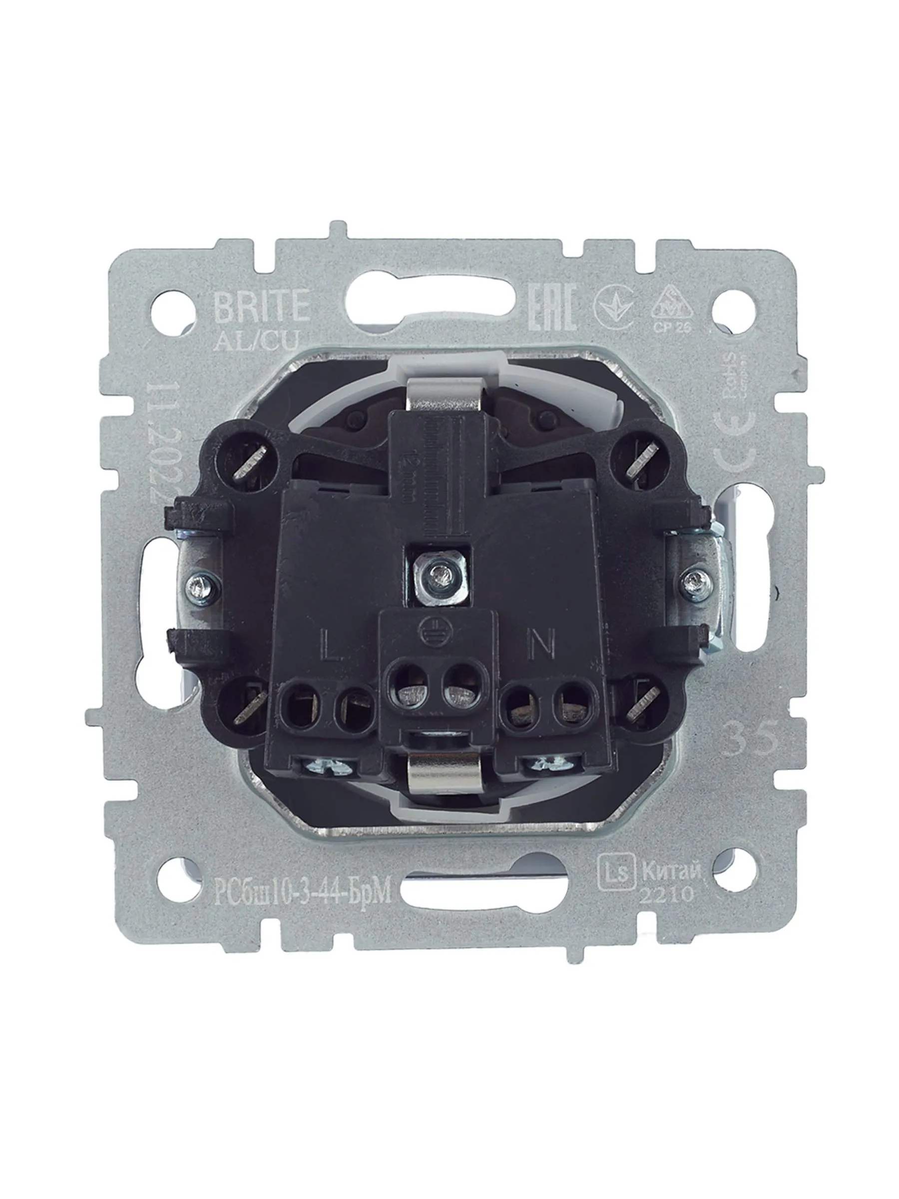 BRITE Розетка 1-местная с заземлением с защитными шторками и крышкой 16А IP44 РСбш10-3-44-БрМ маренго IEK - Фото 4