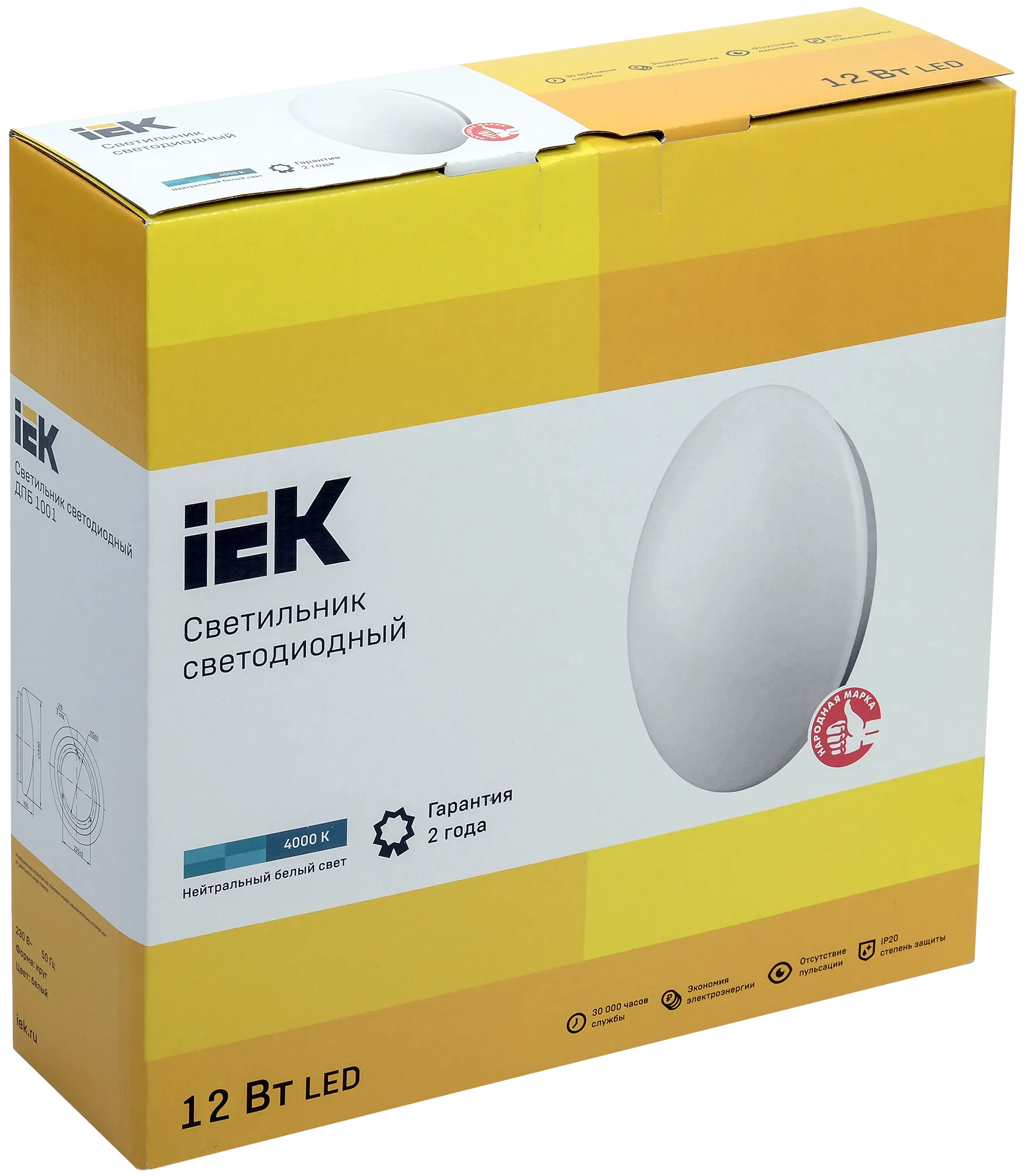 Светильник светодиодный ДПБ 1001 12Вт IP20 4000K круг белый IEK