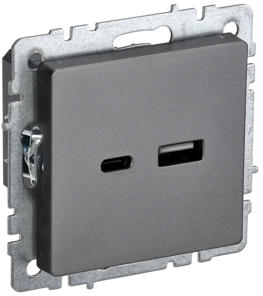 BRITE Розетка USB A+C 18Вт РЮ11-1-БрС сталь IEK BR-U22-018-K46