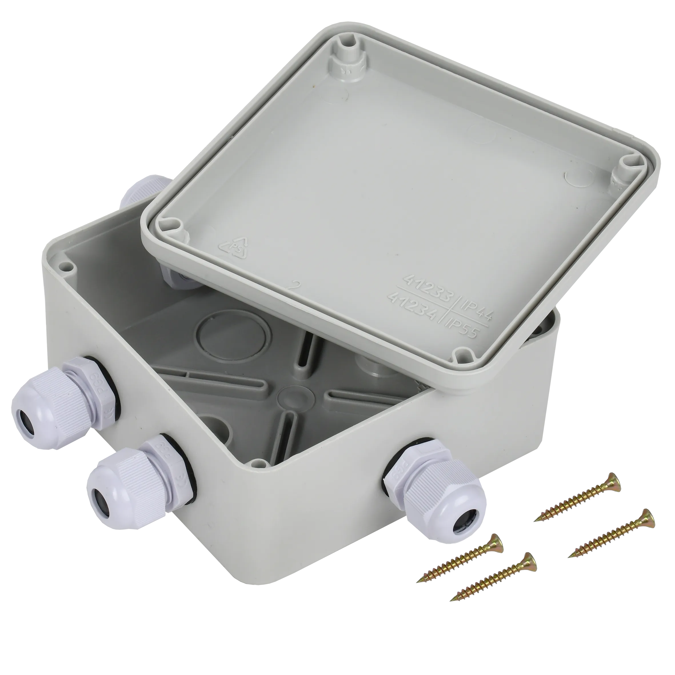 Коробка распаячная КМ41330 для открытой проводки безгалогенная (HF) 100х100х50мм IP55 5 гермовводов PG9 серая IEK - Фото 2