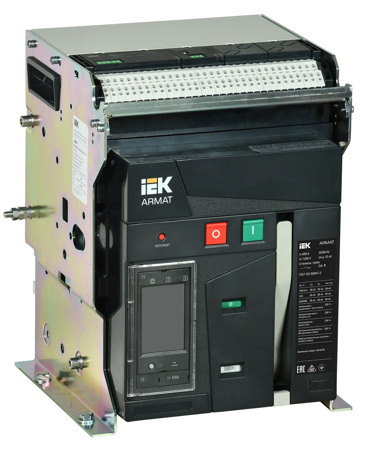 ARMAT AR-A2N TT06 3P F HR Выключатель автоматический воздушный 66кА расцепитель TT 630А 3P стационарный с аксессуарами ~220-240В: реле отключения, рел