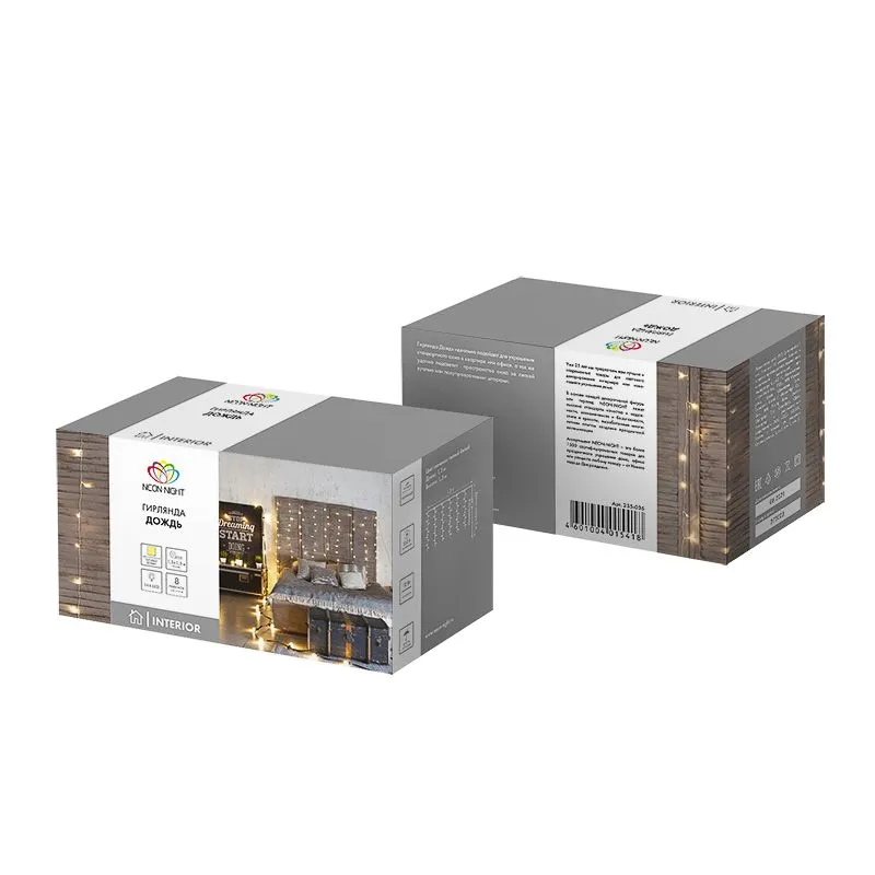 Гирлянда Светодиодный Дождь 1.5x1.5 м, прозрачный ПВХ, 144 LED с контроллером, теплое белое свечение NEON-NIGHT - Фото 5