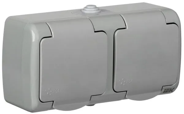 AQUATIC Розетка 2-местная с заземлением и крышкой для открытой установки 16А IP54 РСш22-2-А IEK ERA22-K03-16-54