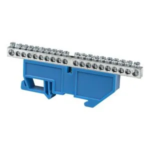 Шина "0" N (6x9мм) 20 отв. цинк синий изолятор на DIN-рейку EKF 