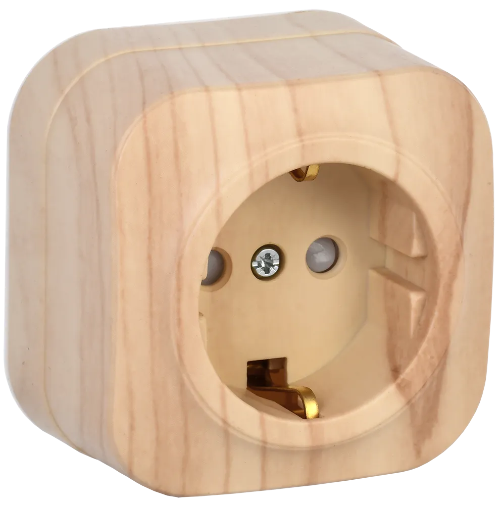 GLORY Розетка 1-местная для открытой установки с заземлением с защитными шторками 16А РСш20-3-ХС сосна IEK ERH14-K34-16