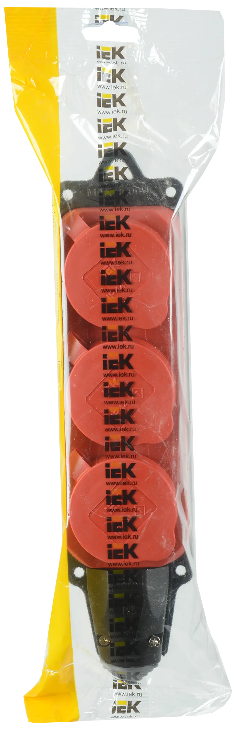 Розетка (колодка) 3-местная РБ33-1-0м с защитными крышками IP44 ОМЕГА каучук красная IEK - Фото 2