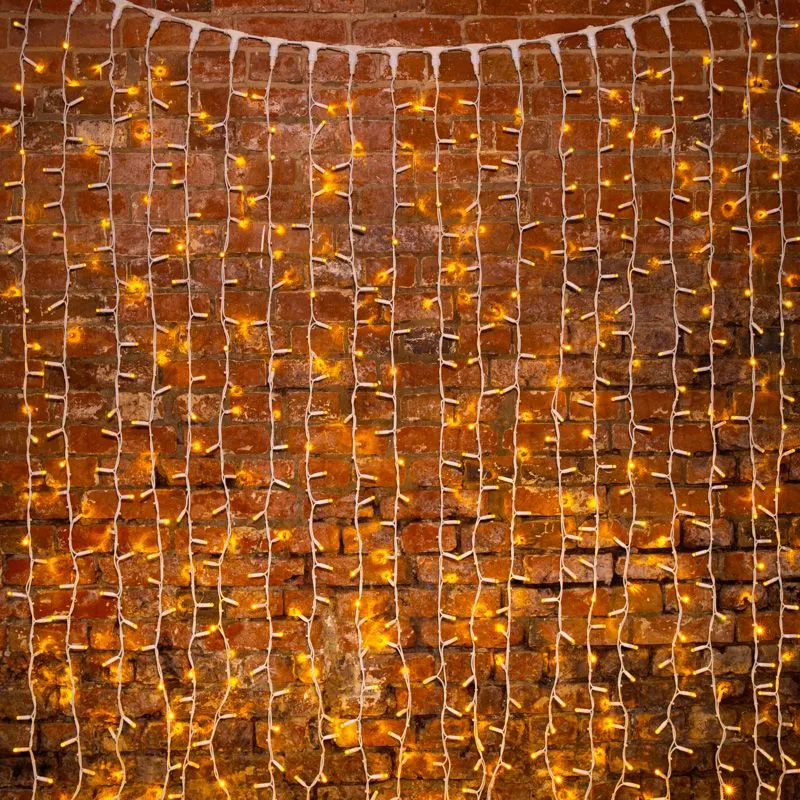 Гирлянда Светодиодный Дождь 2х3м, постоянное свечение, белый провод КАУЧУК, 230 В, диоды ЖЁЛТЫЕ (шну - Фото 2