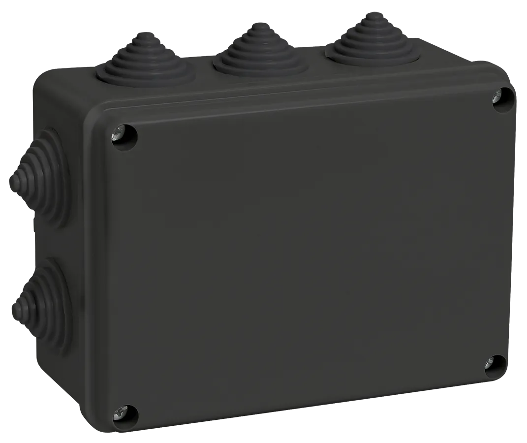 Коробка распаячная КМ41241 для открытой проводки безгалогенная (HF) 150х110х70мм IP44 10 гермовводов черная (RAL 9005) IEK